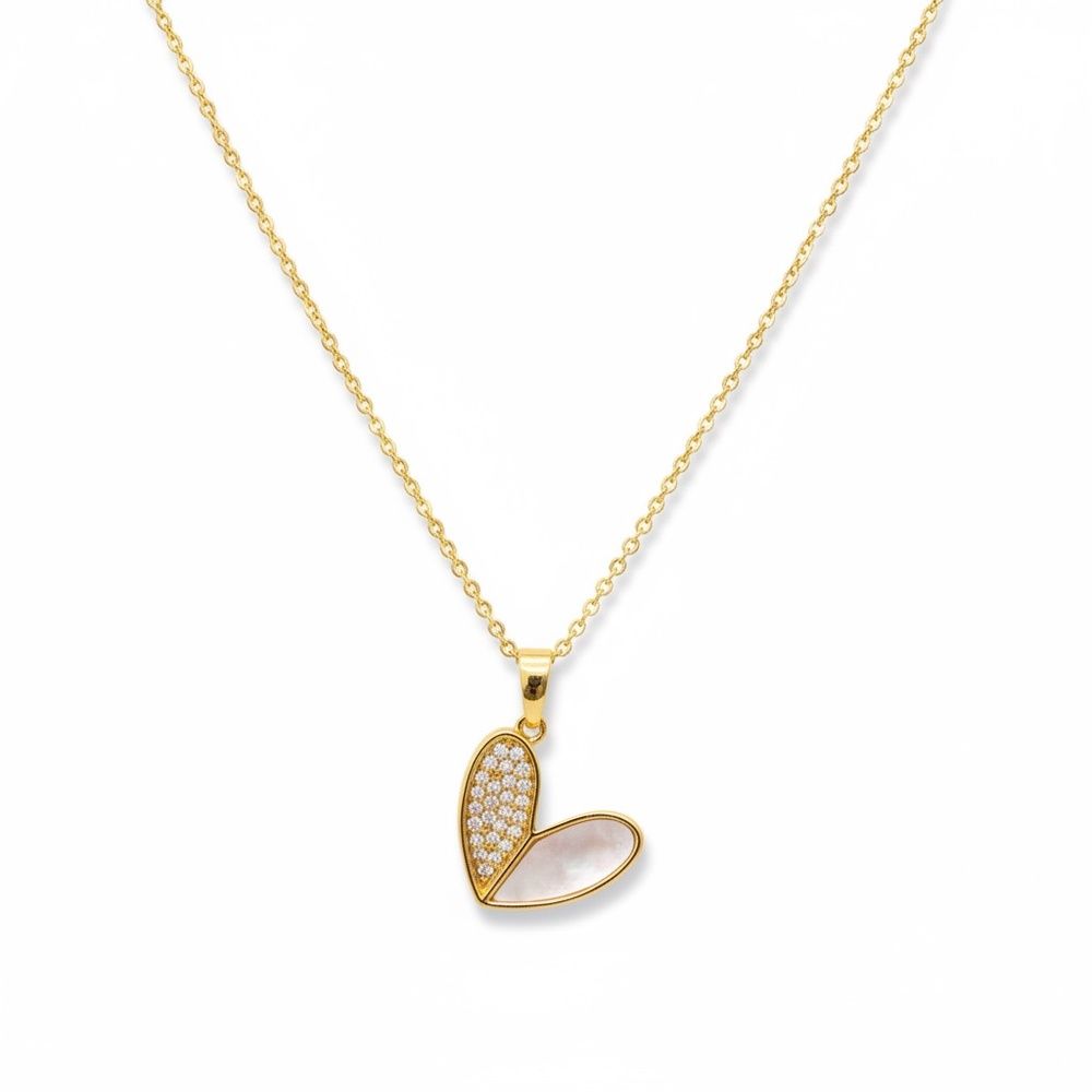 Indio Jewelry Gold Mother Of Pearl And Paver Cz Heart Necklace #209